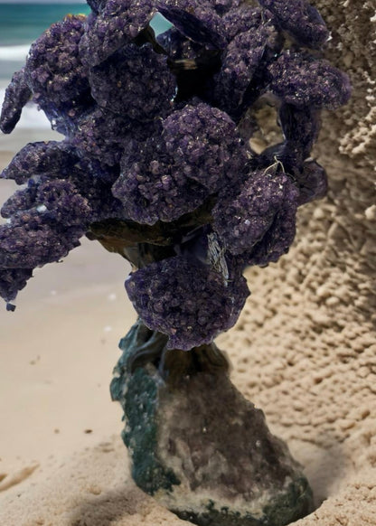 17.5 Inch Genuine Amethyst Tree (Clustered Gemstone Trees with faux bonsai tree trunk on Matrix)