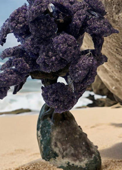 17.5 Inch Genuine Amethyst Tree (Clustered Gemstone Trees with faux bonsai tree trunk on Matrix)