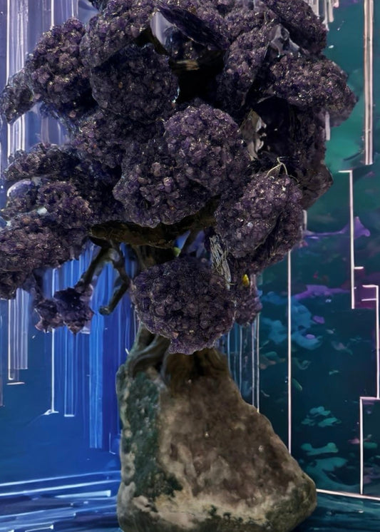 17.5 Inch Genuine Amethyst Tree (Clustered Gemstone Trees with faux bonsai tree trunk on Matrix)