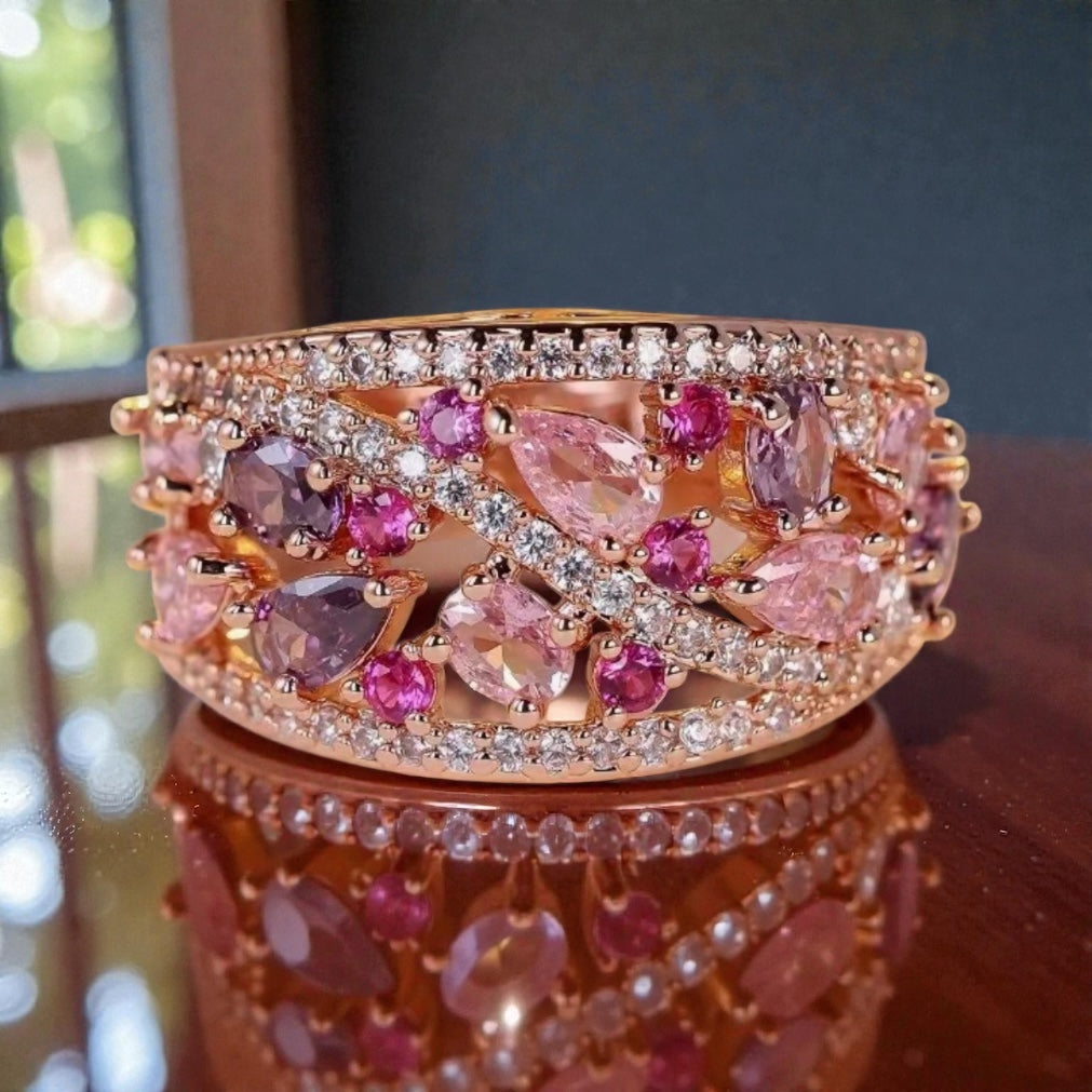 14 K Rose Gold Plated Pink Sapphire Ring