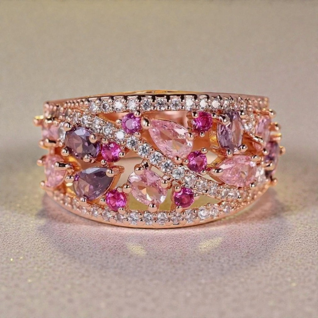 14 K Rose Gold Plated Pink Sapphire Ring