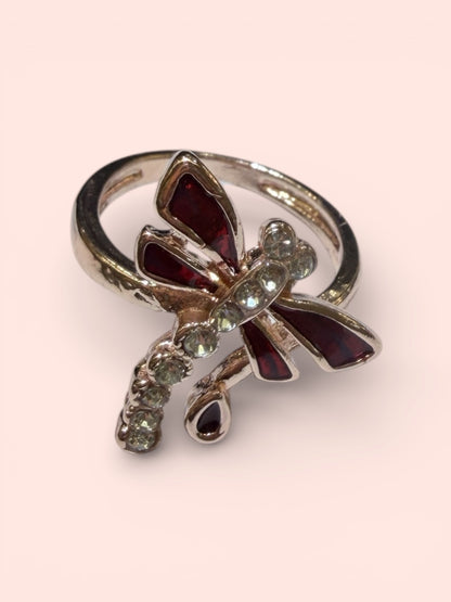 14 K Rose Gold Plated Dragonfly Ruby Ring