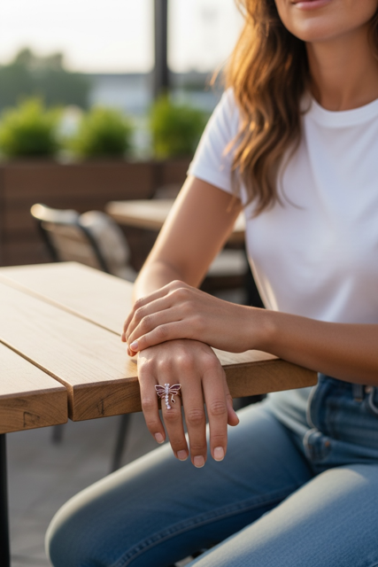 14 K Rose Gold Plated Dragonfly Ruby Ring