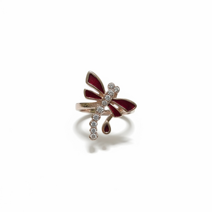 14 K Rose Gold Plated Dragonfly Ruby Ring
