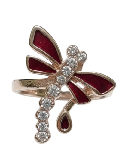 14 K Rose Gold Plated Dragonfly Ruby Ring