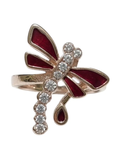 14 K Rose Gold Plated Dragonfly Ruby Ring