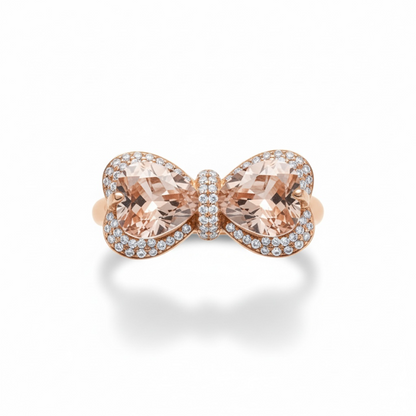 14 K Rose Gold Plated Bow Heart-Shape Citrine Ring