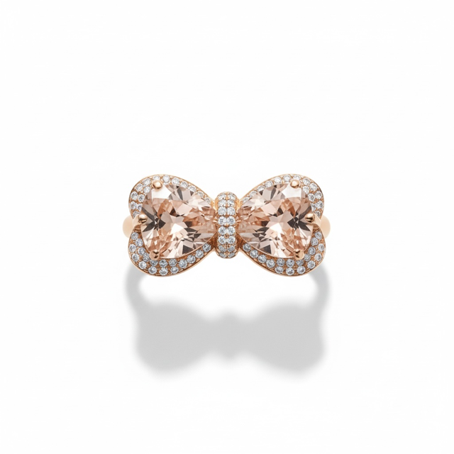 14 K Rose Gold Plated Bow Heart-Shape Citrine Ring