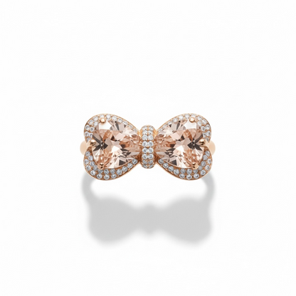 14 K Rose Gold Plated Bow Heart-Shape Citrine Ring