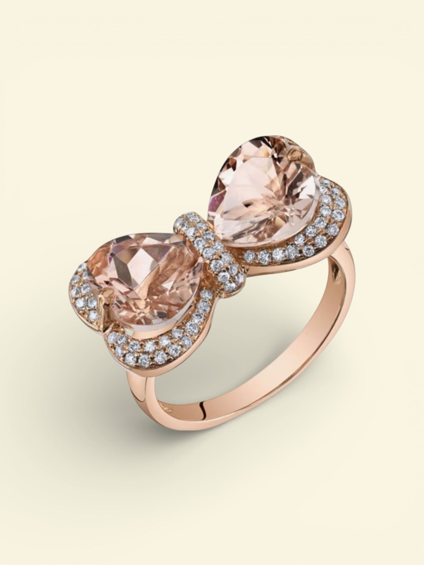 14 K Rose Gold Plated Bow Heart-Shape Citrine Ring