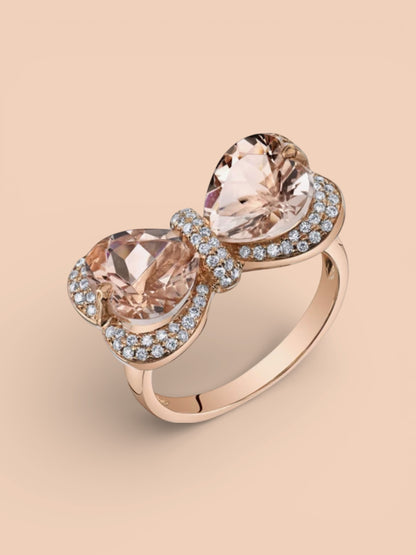 14 K Rose Gold Plated Bow Heart-Shape Citrine Ring