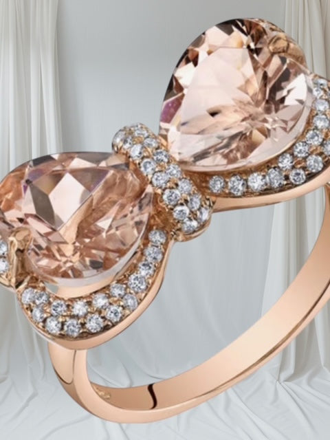 14 K Rose Gold Plated Bow Heart-Shape Citrine Ring