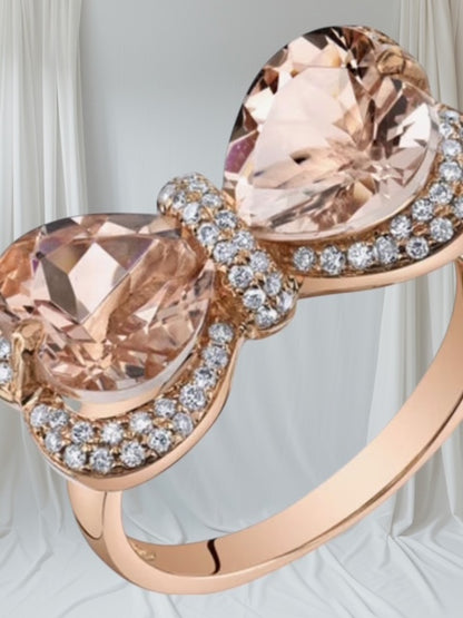 14 K Rose Gold Plated Bow Heart-Shape Citrine Ring