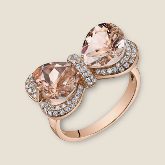 14 K Rose Gold Plated Bow Heart-Shape Citrine Ring