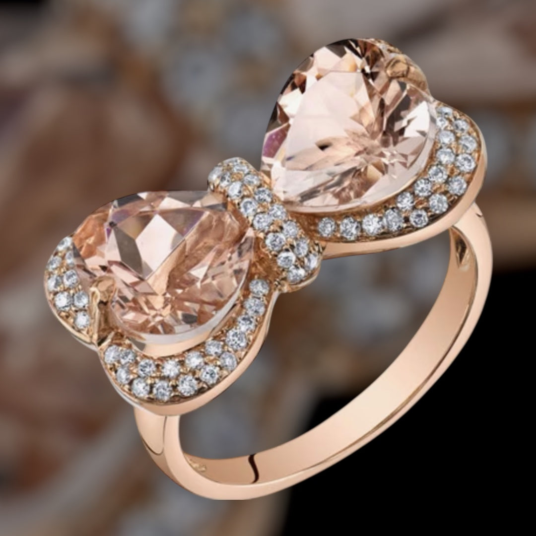 14 K Rose Gold Plated Bow Heart-Shape Citrine Ring