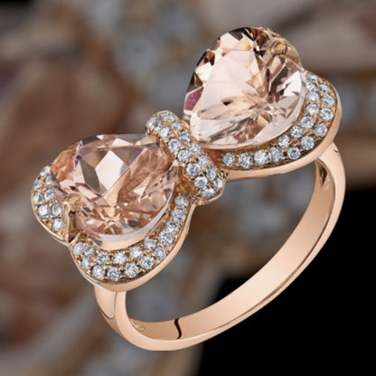 14 K Rose Gold Plated Bow Heart-Shape Citrine Ring