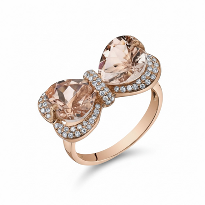 14 K Rose Gold Plated Bow Heart-Shape Citrine Ring