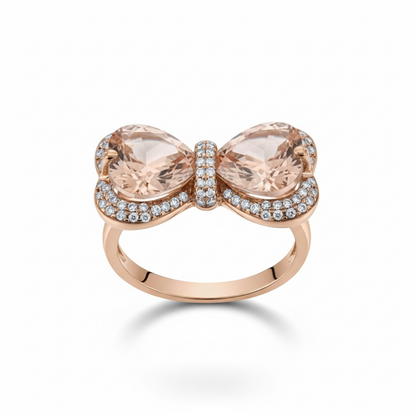 14 K Rose Gold Plated Bow Heart-Shape Citrine Ring