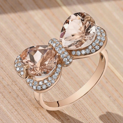 14 K Rose Gold Plated Bow Heart-Shape Citrine Ring
