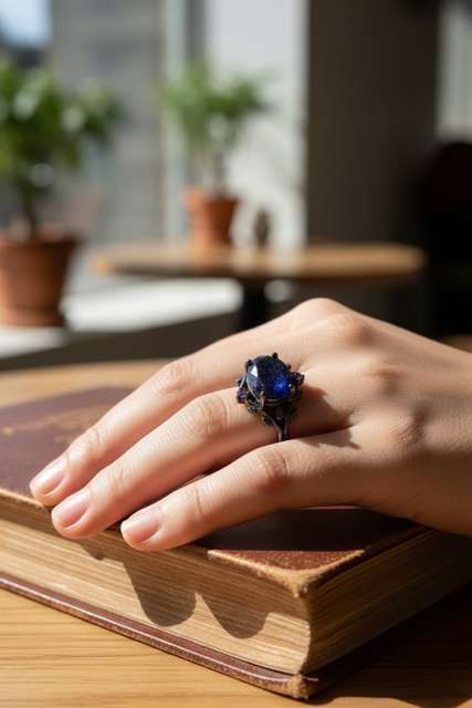 925 SS Blue Goldstone / Amethyst Ring