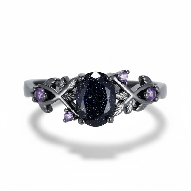 925 SS Blue Goldstone / Amethyst Ring