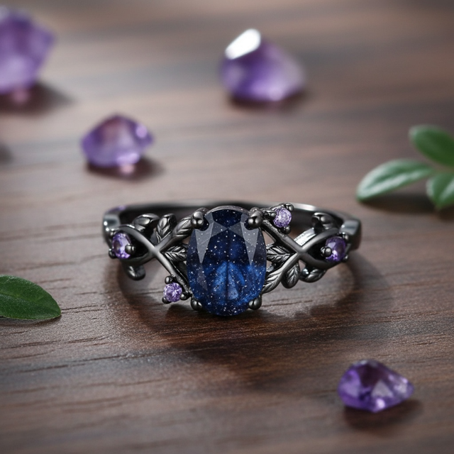 925 SS Blue Goldstone / Amethyst Ring