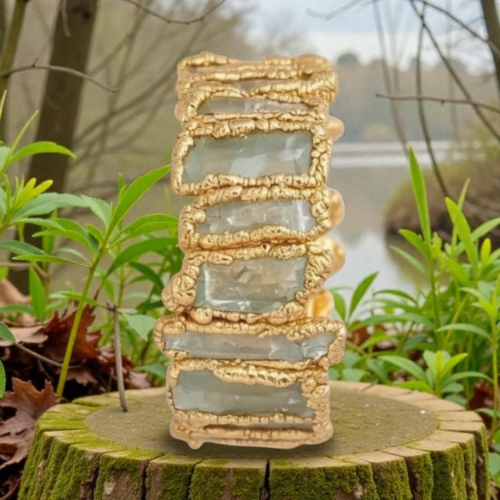 14 K Gold Plated Peridot Nugget Style Ring