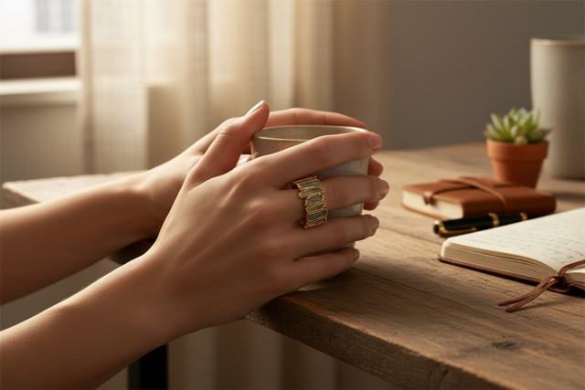 14 K Gold Plated Peridot Nugget Style Ring