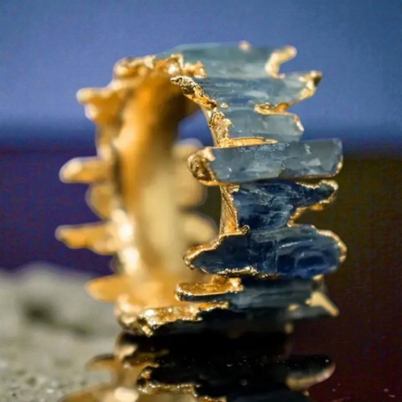 14 K Gold Plated Blue Kyanite Nugget Style Ring