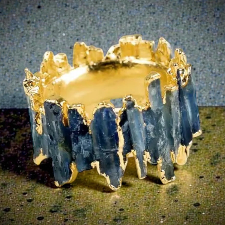 14 K Gold Plated Blue Kyanite Nugget Style Ring