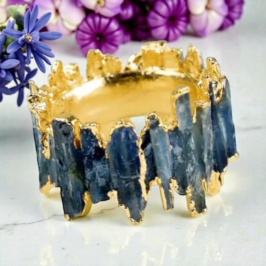 14 K Gold Plated Blue Kyanite Nugget Style Ring