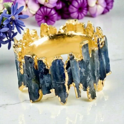14 K Gold Plated Blue Kyanite Nugget Style Ring