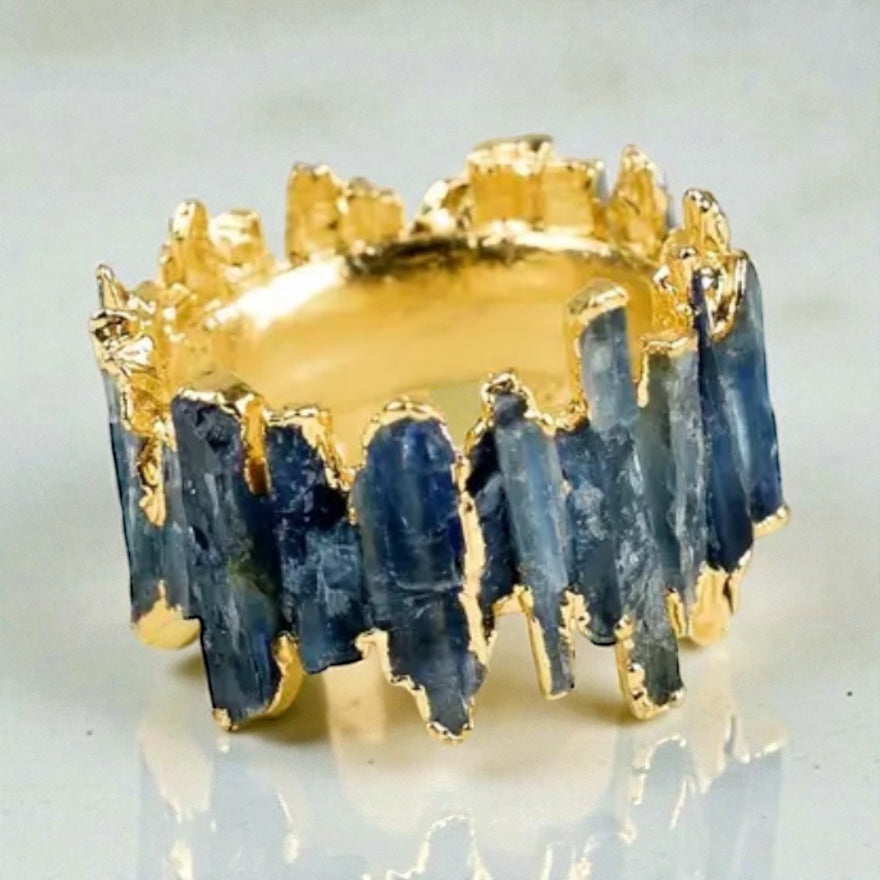 14 K Gold Plated Blue Kyanite Nugget Style Ring
