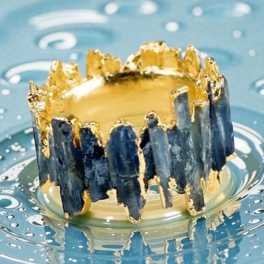 14 K Gold Plated Blue Kyanite Nugget Style Ring