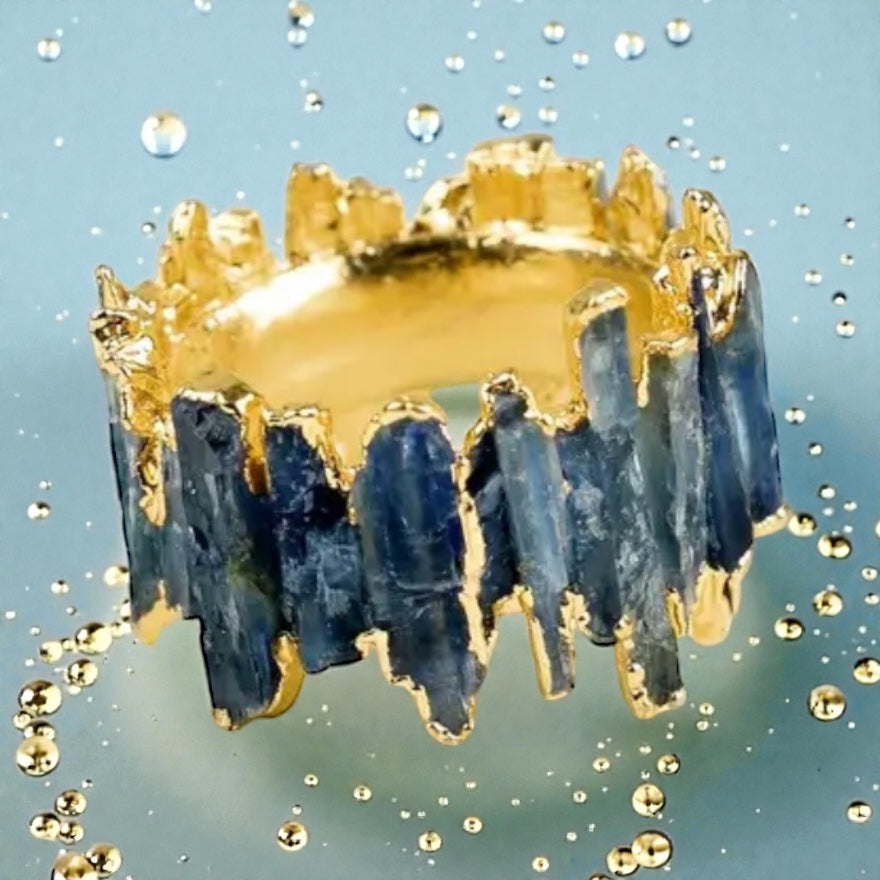 14 K Gold Plated Blue Kyanite Nugget Style Ring