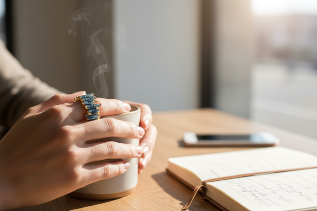 14 K Gold Plated Blue Kyanite Nugget Style Ring