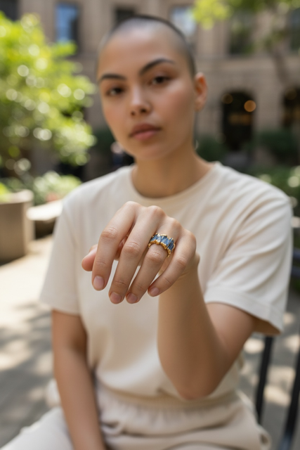 14 K Gold Plated Blue Kyanite Nugget Style Ring