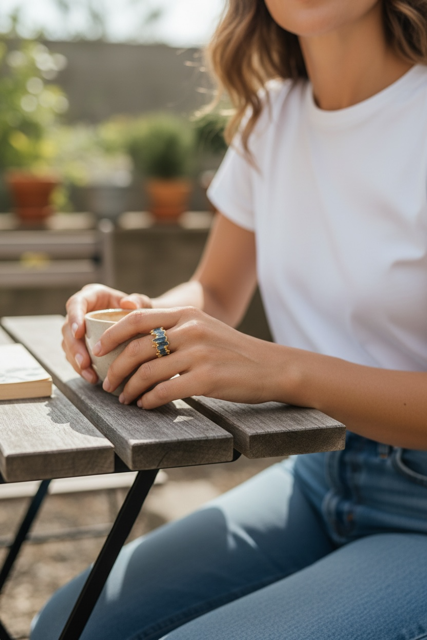 14 K Gold Plated Blue Kyanite Nugget Style Ring