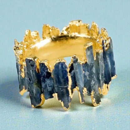 14 K Gold Plated Blue Kyanite Nugget Style Ring