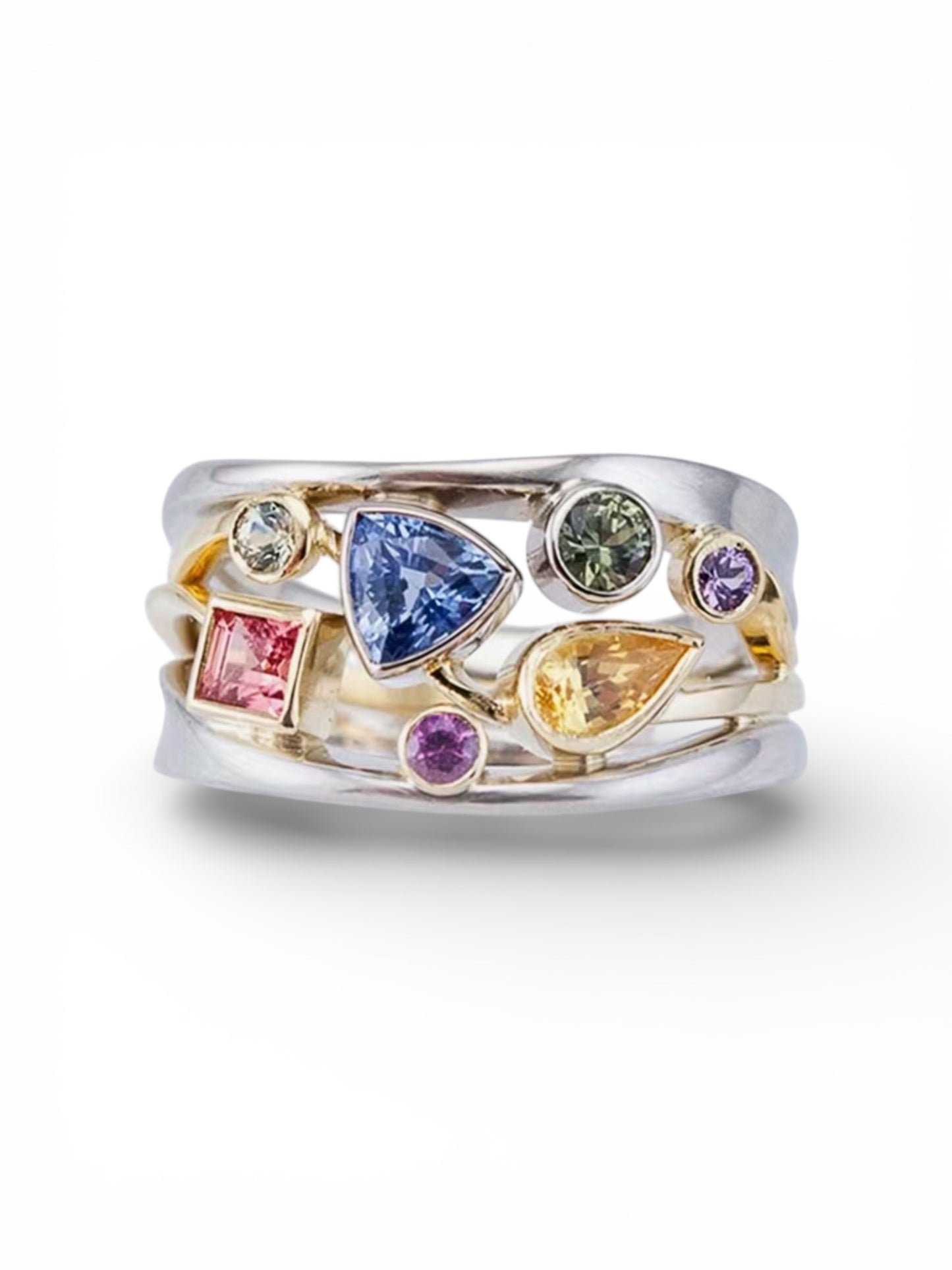 925 SS Multi Stones with 14 K Gold Plated Accent Ring