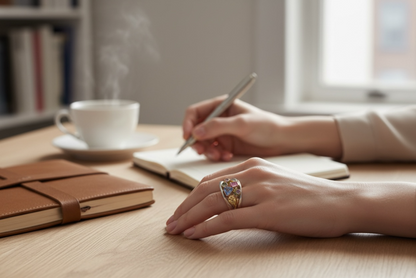925 SS Multi Stones with 14 K Gold Plated Accent Ring