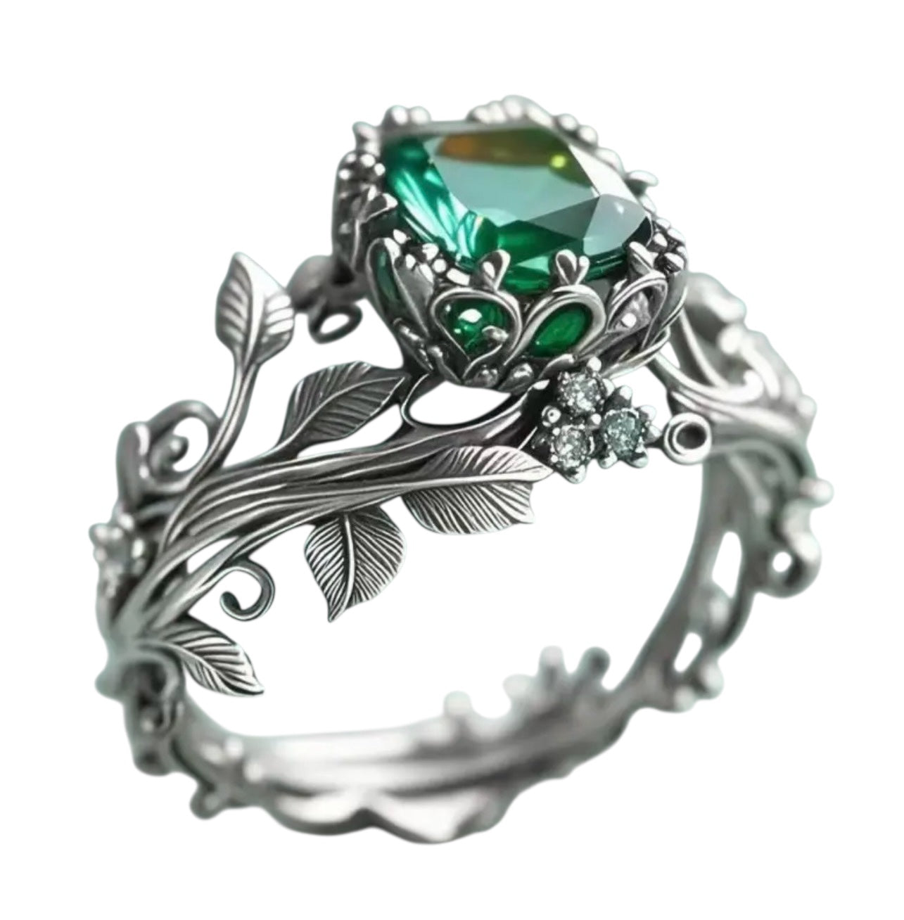 925 SS Emerald Leaf Motif Ring