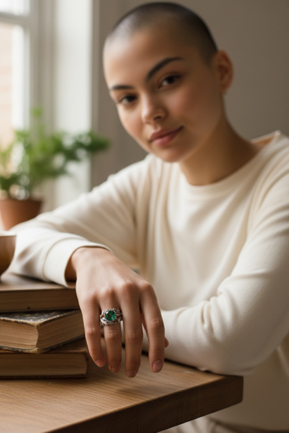 925 SS Emerald Leaf Motif Ring