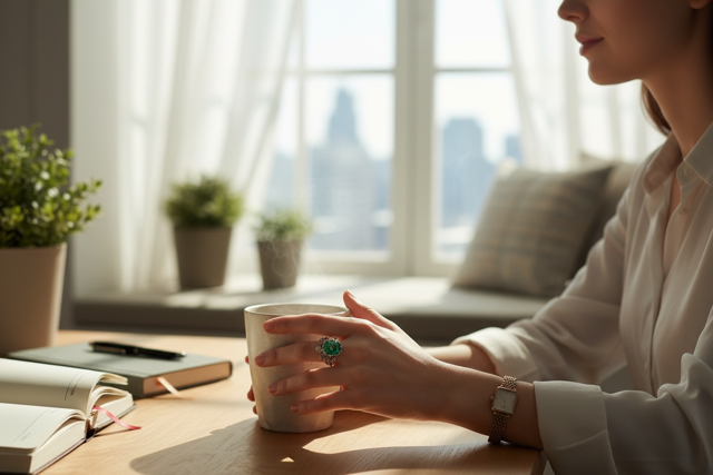 925 SS Emerald Leaf Motif Ring