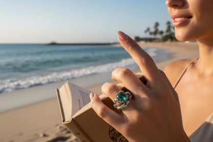 925 SS Emerald Leaf Motif Ring