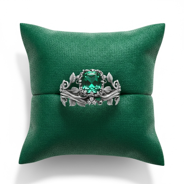 925 SS Emerald Leaf Motif Ring