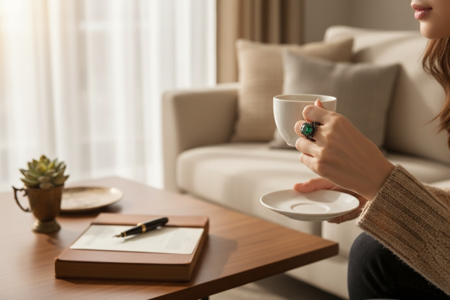 925 SS Black Rhodium Emerald Leaf Motif Ring