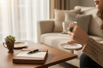 925 SS Black Rhodium Emerald Leaf Motif Ring