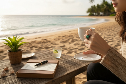 925 SS Black Rhodium Emerald Leaf Motif Ring