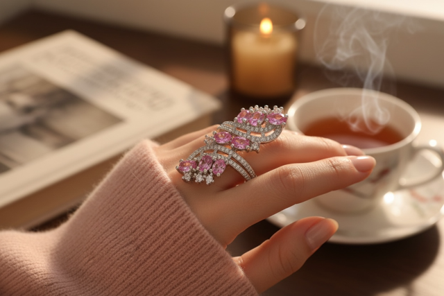 925 SS Pink Saphhire Oval Cut Ring